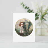 Carte Postale Jolie Fille Avec Éléphant et Oiseau (Debout devant)