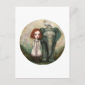 Carte Postale Jolie Fille Avec Éléphant et Oiseau (Devant)