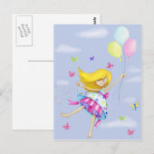 Carte Postale Jolie fille ballon fée vol de cadeaux de fantaisie (Devant / Derrière)