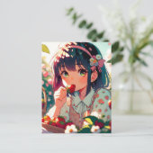 Carte Postale Jolie Fille d'Anime Mangant des Fraises   (Debout devant)