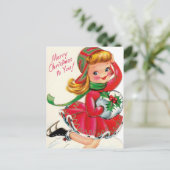 Carte Postale jolie fille de Noël vintage (Debout devant)