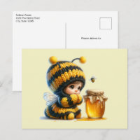 Jolie Fille en Costume d'Abeille avec du Miel