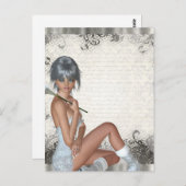 Carte Postale Jolie fille et damas argent (Devant / Derrière)