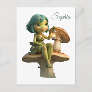 Carte Postale Jolie Fille Grenouille avec Lanterne sur Champigno