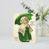 Carte Postale Jolie fille irlandaise avec parapluie vert (Debout devant)