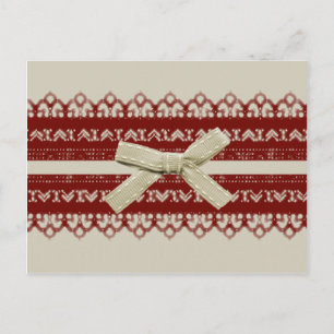 Carte Postale Jolie Fille Kawaii Ruban Rouge Beige
