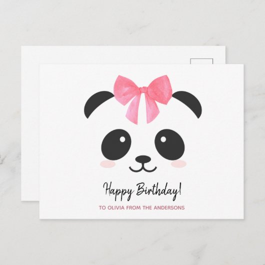 Carte Postale Jolie fille panda Joyeux Anniversaire personnalisé (Devant / Derrière)