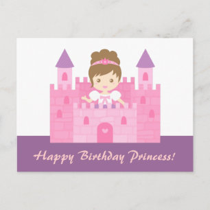 Carte Postale Jolie Fille Princesse dans un Château Rose Joyeux