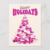 Carte Postale Jolie Fille Rose Arbre de Noël Joyeux Vacances (Devant)