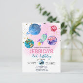 Carte Postale Jolie Fille Rose Fête d'Astronaute Anniversaire (Debout devant)