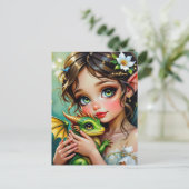 Carte Postale Jolie fille thème fée et dragon (Debout devant)