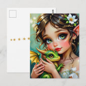 Carte Postale Jolie fille thème fée et dragon (Devant / Derrière)