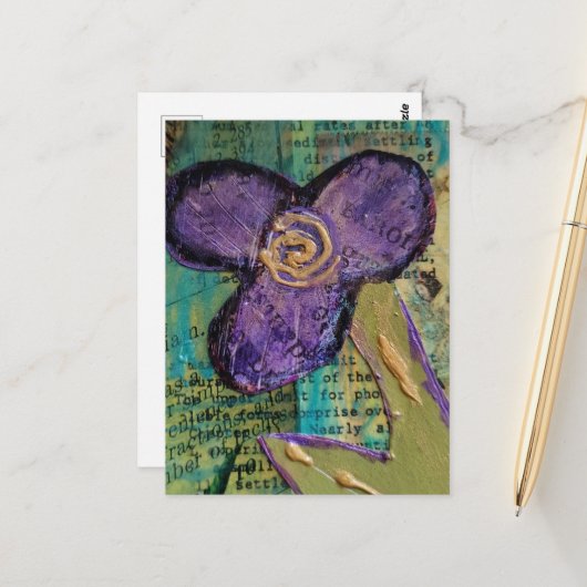 Carte Postale Jolie fleur multmédia violette (Devant/Arrière en situation)