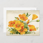 Carte Postale Jolie Fleurs Jaunes Vintages (Devant / Derrière)