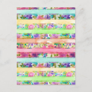 Carte Postale Jolie fleurs rayures Aquarelle peinture main