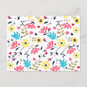 Carte Postale Jolie fleurs romantiques coeurs aquarelle peinture