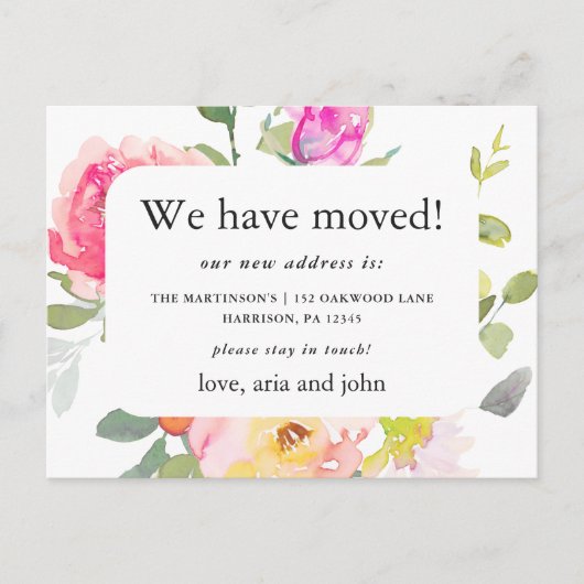 Carte Postale Jolie Floral Nouvelle Adresse Moving Faire-part (Devant)