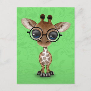Carte Postale Jolie Giraffe Bébé Curieux Portant des lunettes su