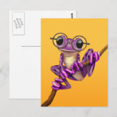 Carte Postale Jolie grenouille violette avec des lunettes sur un (Devant / Derrière)