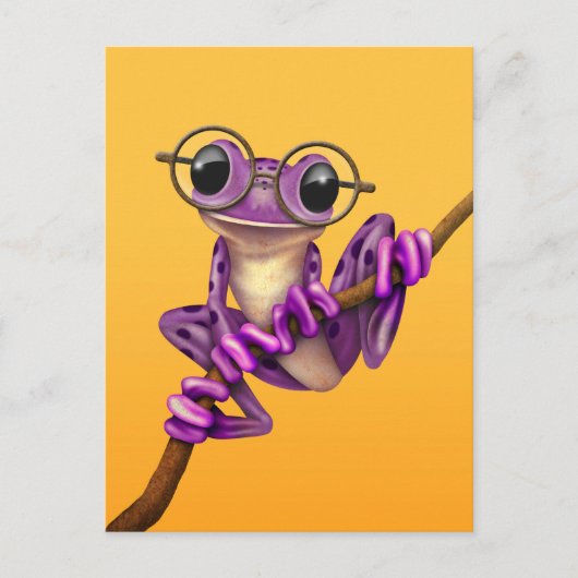Carte Postale Jolie grenouille violette avec des lunettes sur un (Devant)