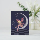 Carte Postale Jolie lune rose fée dans la nuit étoilée (Debout devant)