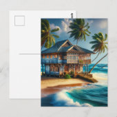 Carte Postale Jolie maison de Cabine de plage en rondins (Devant / Derrière)