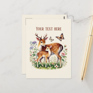 Carte Postale Jolie maman et bébé cerf ajoutez votre message