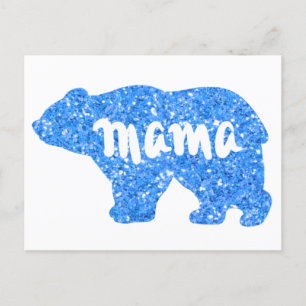 Carte Postale Jolie maman ours bleu scintillant design pour elle