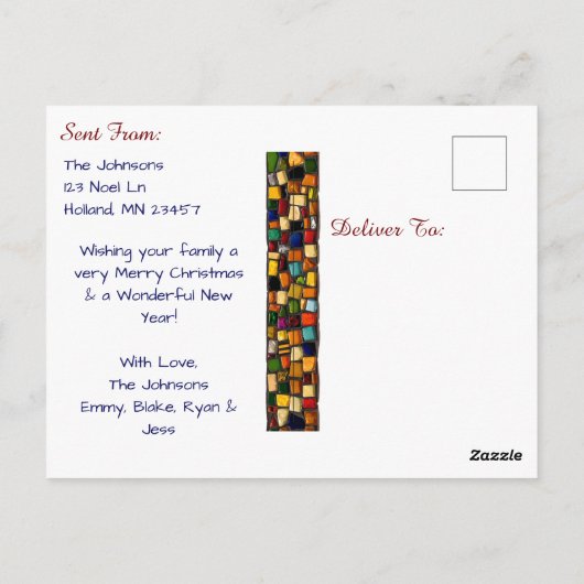 Carte Postale Jolie mosaïque Carrelage et verre tendu Noël (Dos)