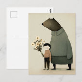 Carte Postale Jolie ourse fée de dessin animé et garçon. Anniver (Devant / Derrière)