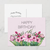 Carte Postale Jolie papillon floral rose Anniversaire (Devant / Derrière)