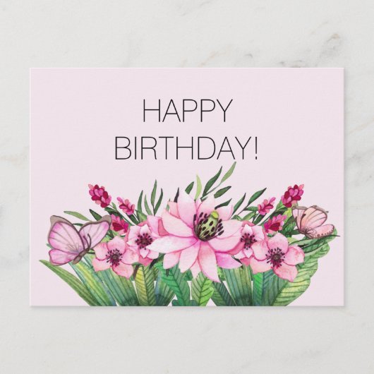 Carte Postale Jolie papillon floral rose Anniversaire (Devant)