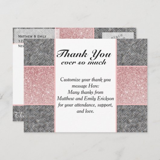 Carte Postale Jolie Parties scintillant rose Faux et tissu gris (Devant / Derrière)