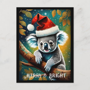 Carte Postale Jolie Père Noël Koala sur la branche des arbres No