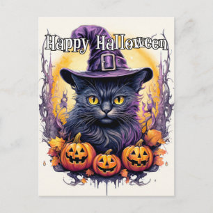 Carte Postale Jolie Petite Chatte Sorcière Halloween