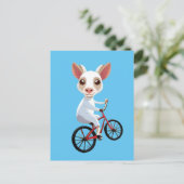 Carte Postale Jolie petite chèvre blanche sur une bicyclette (Debout devant)