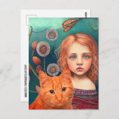 CARTE POSTALE JOLIE PETITE FILLE & GINGER CAT POSTCARD (Devant / Derrière)