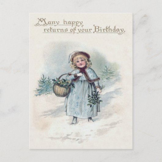 Carte Postale Jolie petite fille Holly Snow Panier À feuillage p (Devant)