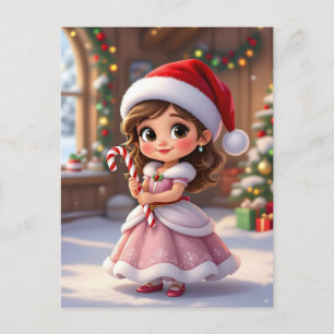 Carte Postale Jolie petite princesse avec un chapeau de Noël