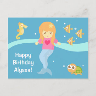 Carte Postale Jolie petite sirène sous l'eau Joyeux Anniversaire
