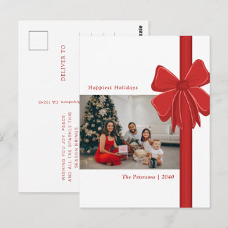 Carte Postale Jolie photo enveloppée d'un ruban rouge Noël