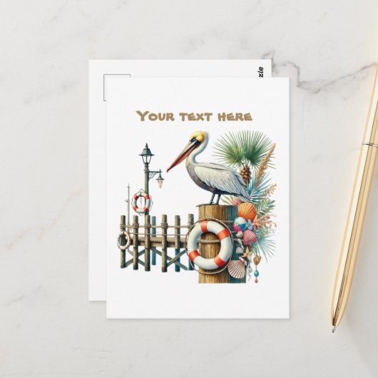 Carte Postale Jolie plage ajouter un oiseau de texte (Devant/Arrière en situation)