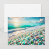 Carte Postale Jolie plage Ocean avec verre de mer (Devant / Derrière)