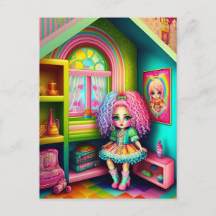 Carte Postale Jolie poupée colorée dans une maison de poupée