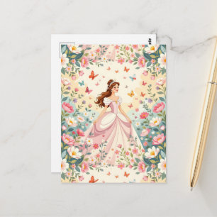 Carte Postale Jolie princesse avec papillons