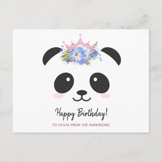 Carte Postale Jolie princesse panda personnalisée Joyeux Anniver (Devant)