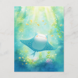 Carte Postale Jolie Raie Manta Kawaii Récif Ensoleillé
