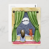 Carte Postale Jolie réveillon de Noël Enfant & Chat Kitty Aquare (Devant / Derrière)