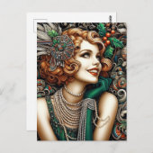 Carte Postale Jolie robe de Noël Femme verte (Devant / Derrière)