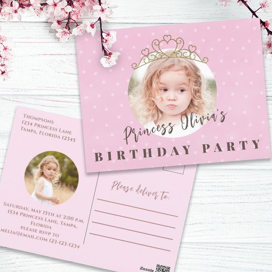 Carte Postale Jolie Rose Princesse Tiara Anniversaire Whimsday F